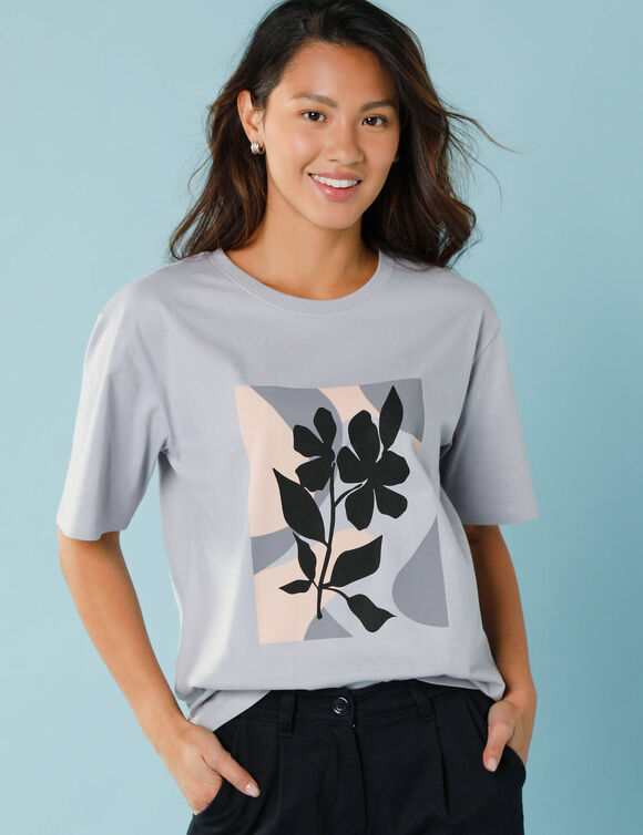 T-shirt manches courtes imprimé placé, Spécial Petites (gris) T-shirt manches courtes imprimé placé, Spécial Petites (gris)